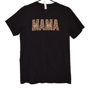 Mama Graphic Tee Women Size M Black Excellent Condition Leopard Print Cotton